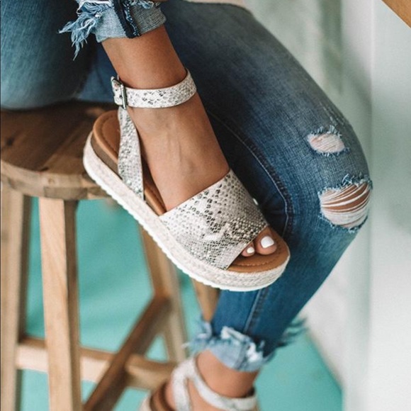 Snake Print Espadrilles Platform Sandals Platform - Picture 2 of 7